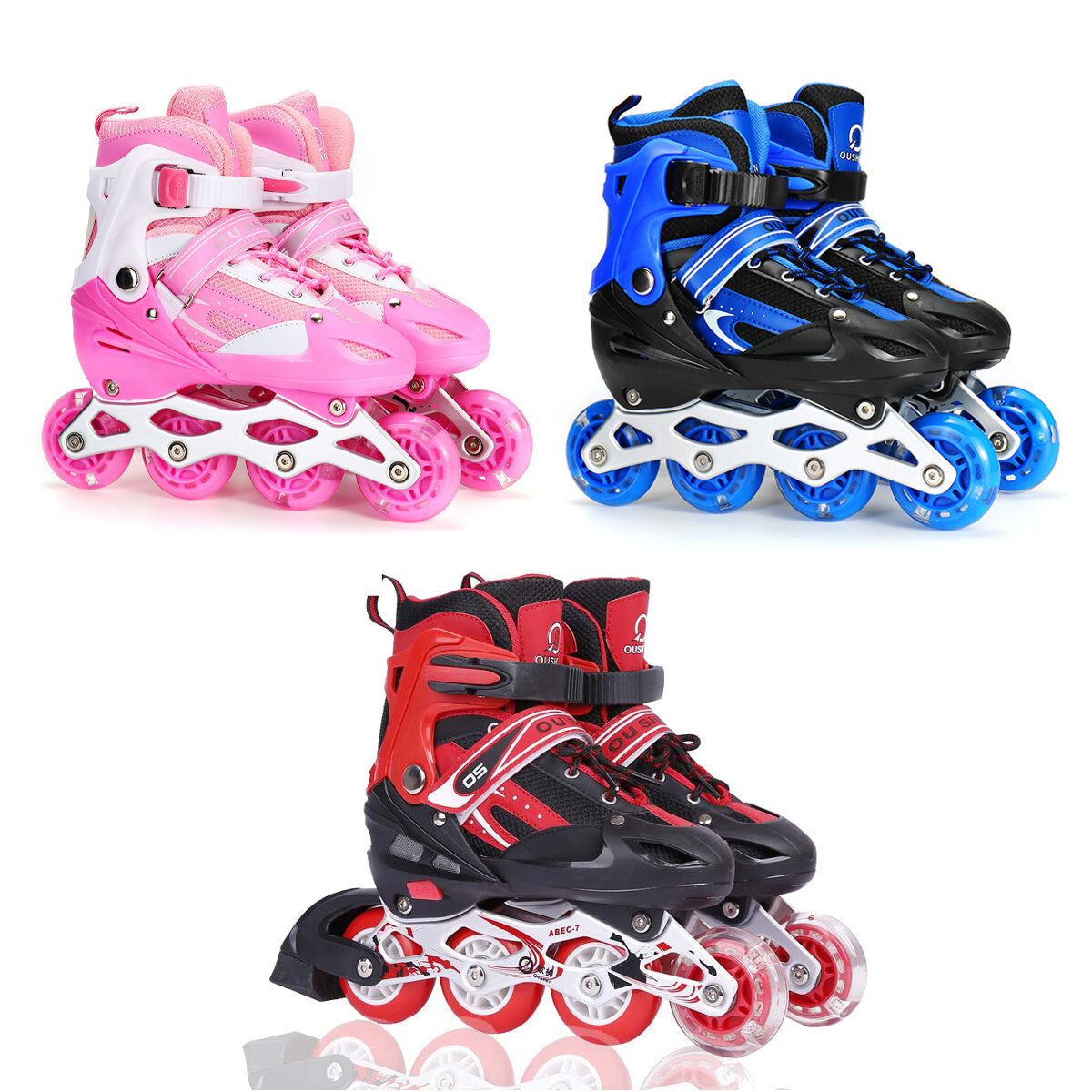 Image of 3 Sizes Kids Adjustable Roller Skate with LED Flashing Wheels Girl Boy Roller Shoes Inline Skates for Children＆Adult