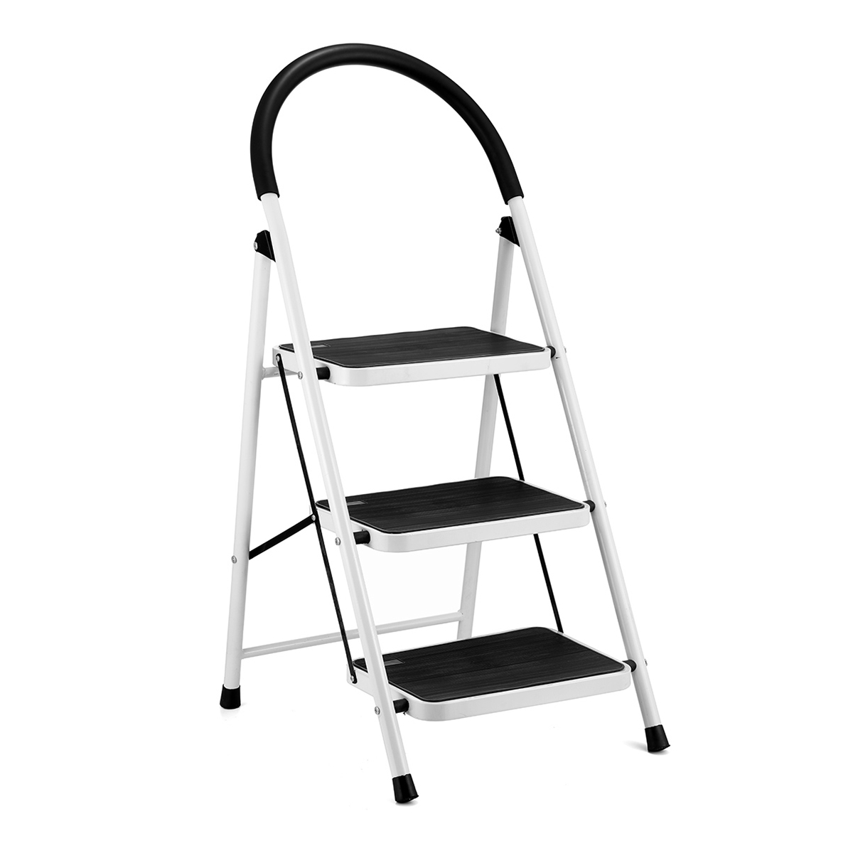Image of 3 Step Ladder Folding Step Stool with Rubber Wide Anti-Slip Pedal Sturdy Steel Ladder Steel Ladder Hold Up to 350lbs for