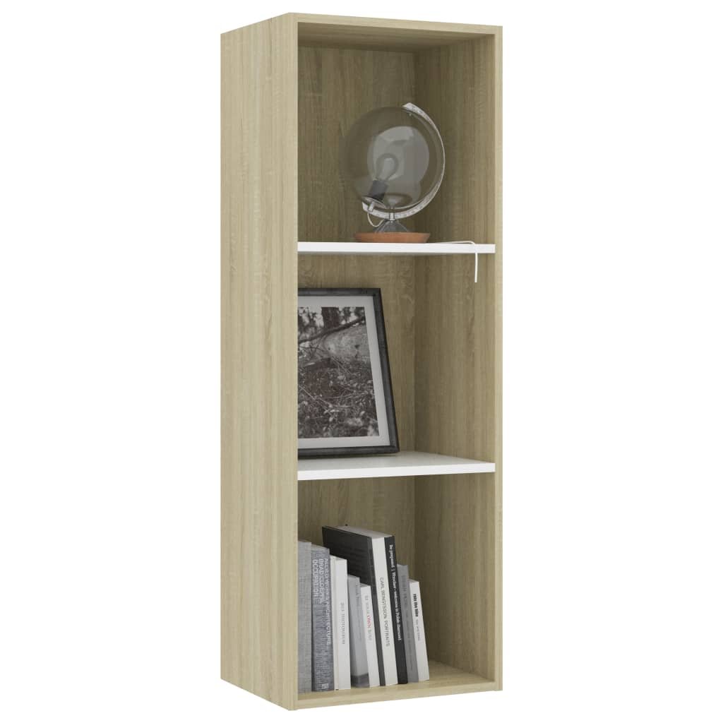 Image of 3-Tier Book Cabinet White and Sonoma Oak 157"x118"x449" Chipboard