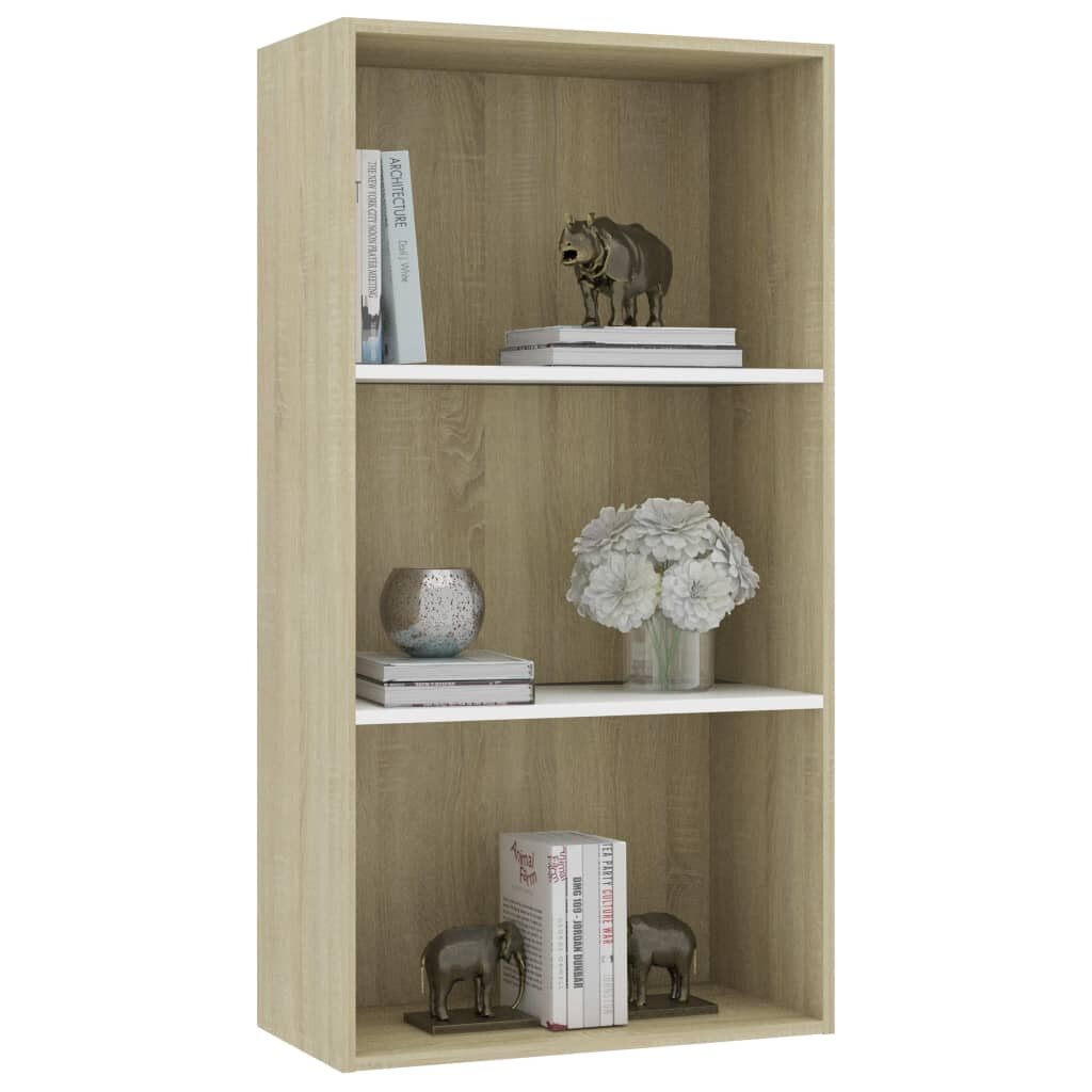 Image of 3-Tier Book Cabinet White and Sonoma Oak 236"x118"x449" Chipboard