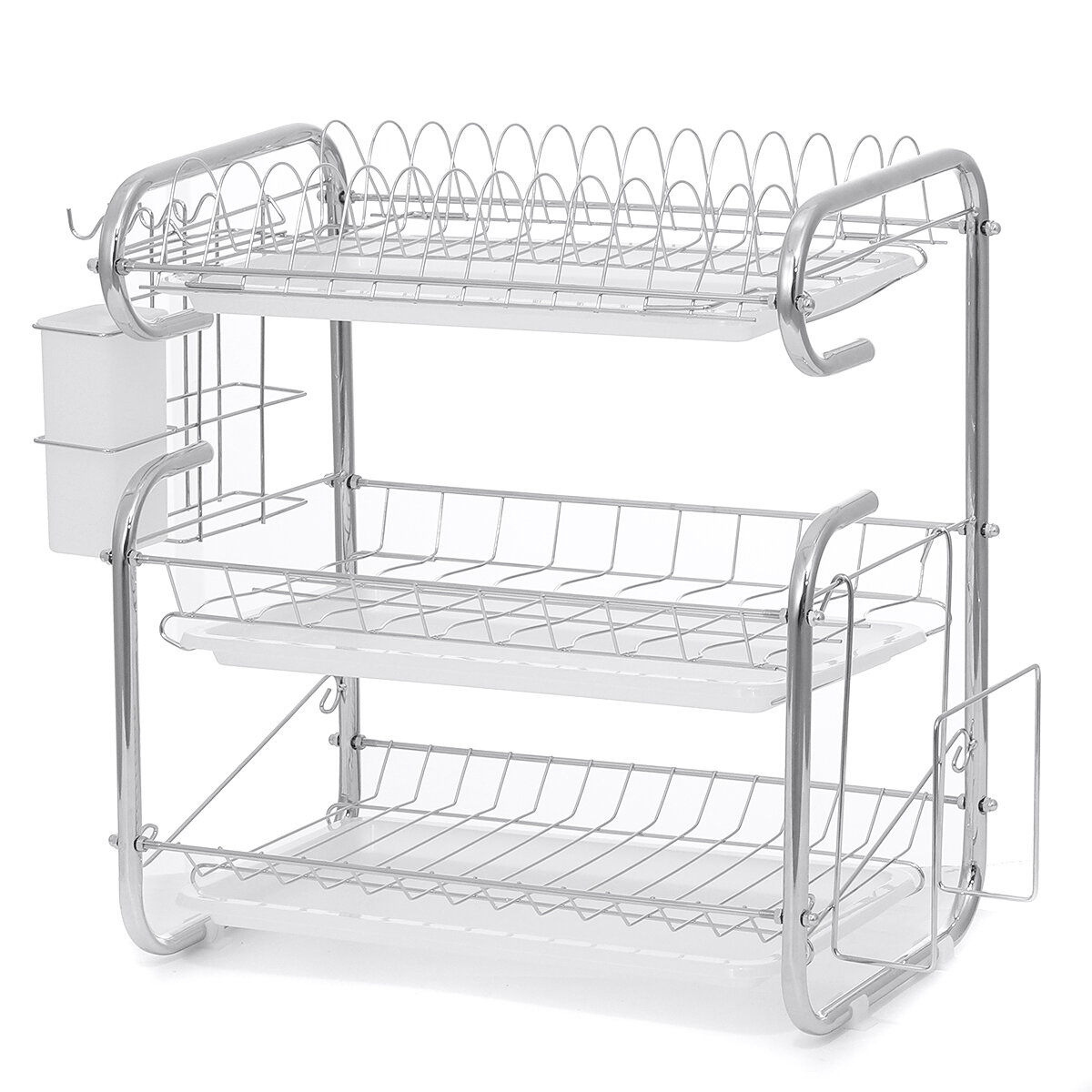Image of 3 Tier Dish Drying Rack Over-the-Sink Kitchen Dish Drainer Rack Draining Board
