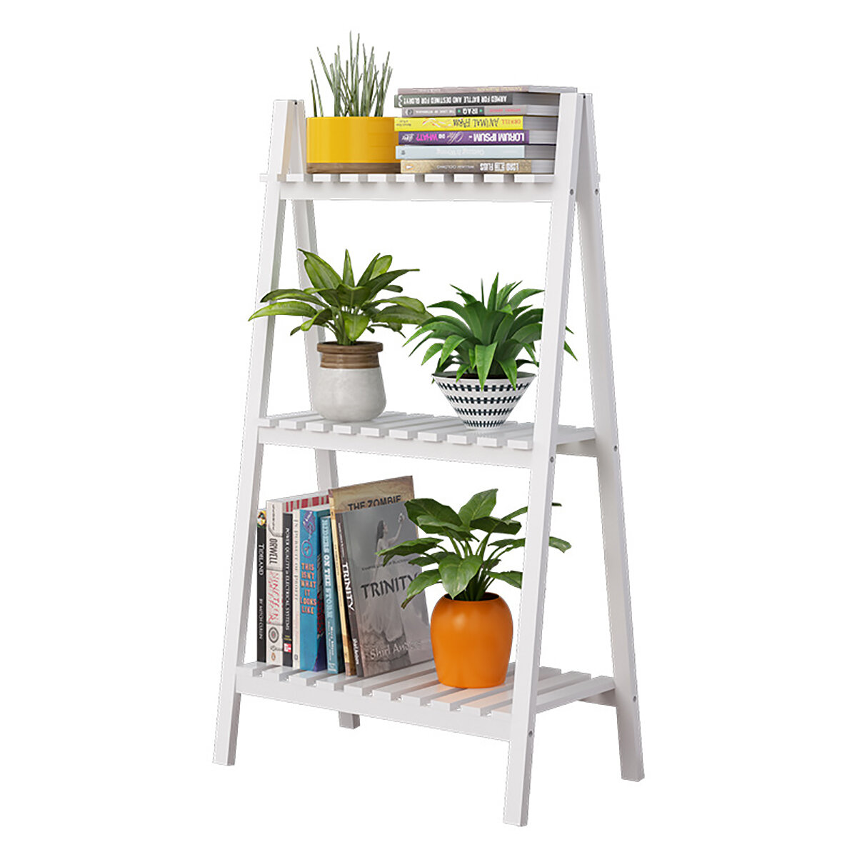 Image of 3 Tier Foldable Wood Plant Flower Stand Ladder Shelf Rack Planter Pot Holder