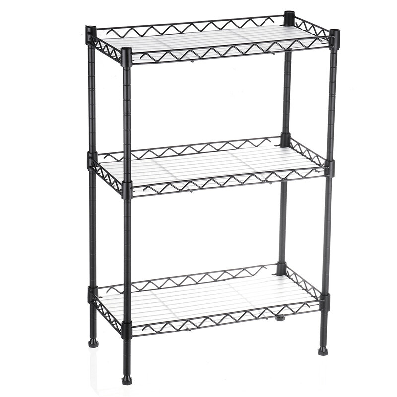 Image of 3 Tier Multi-Function Storage Cart Shelf Rack Organizer Adjustable with 4 Hooks