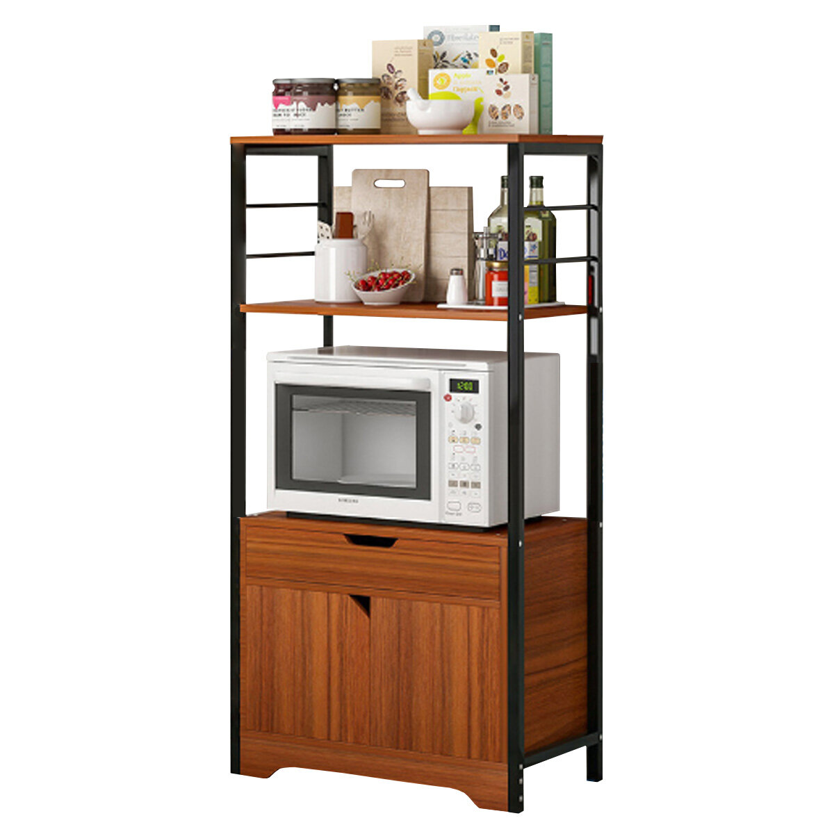 Image of 3 Tiers Microwave Oven Rack Kitchen Cupboard Rack Storage Shelf Storage Cabinet Desktop Space Saving Organizer