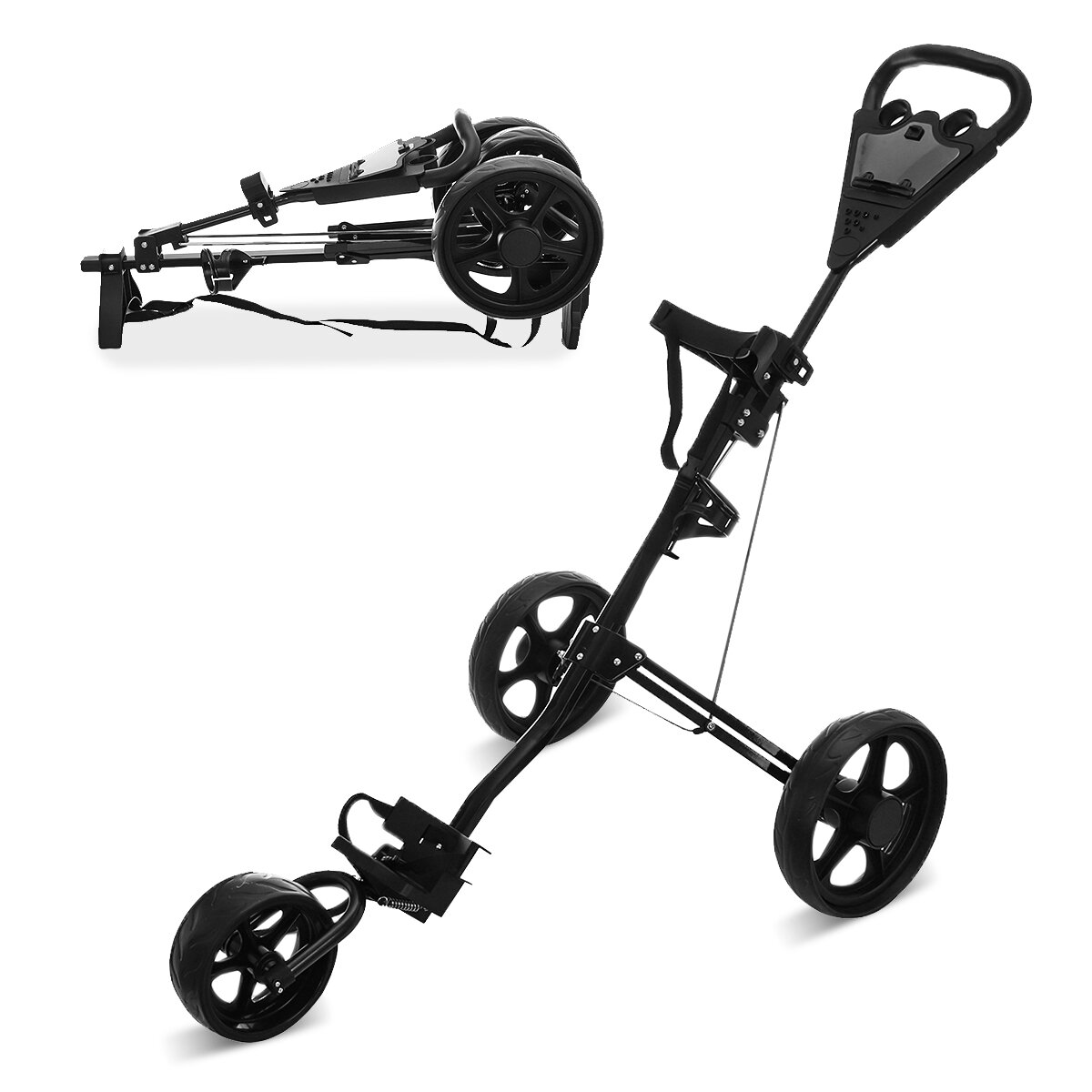 Image of 3 Wheel Folding Golf Cart Pull Push Trolley with Scorecard Cup Holder Foot Brake Outdoor Sport