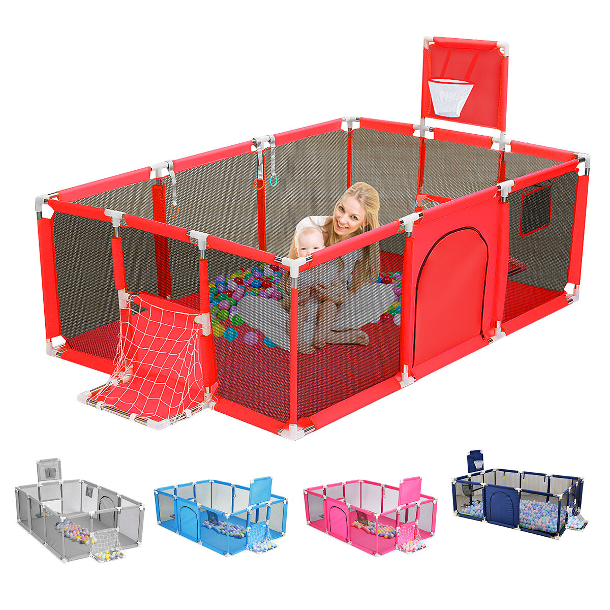 Image of 3 in 1 Baby Playpen Interactive Safety Indoor Gate Play Yards Tent Basketball Court Kids Furniture for Children Large Dr