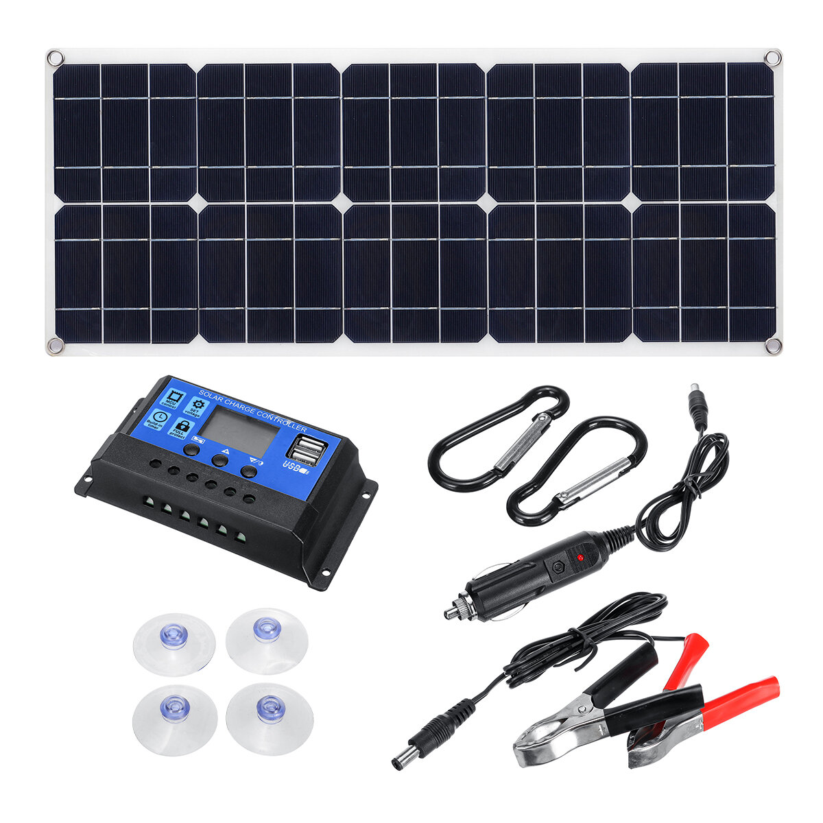 Image of 30W 18V MonocrystalineSolar Panel Dual 12V/5V DC USB Charger Kit with 10A Solar Controller & Cables