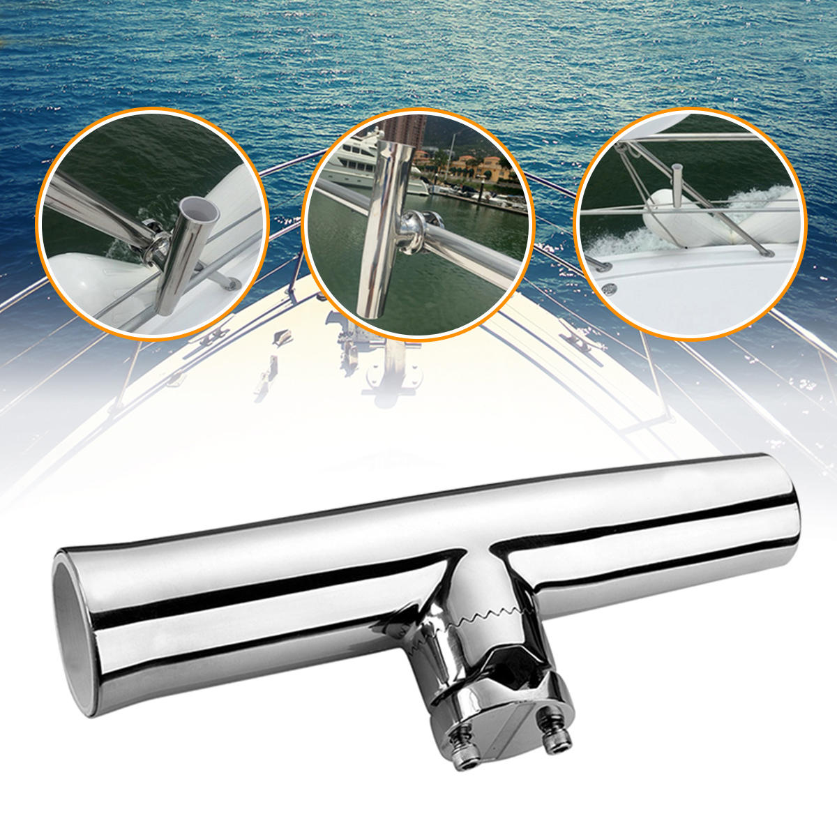 Image of 316 Stainless Steel 7/8''-1'' Tube Fishing Rod Holder Boat Tackle Clamp On Rail Mount
