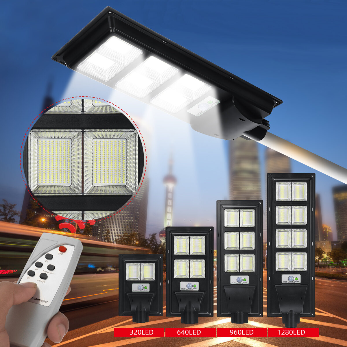 Image of 320/640/960/1280LED Solar Powered Street Light Garden Wall Lamp Timing Control