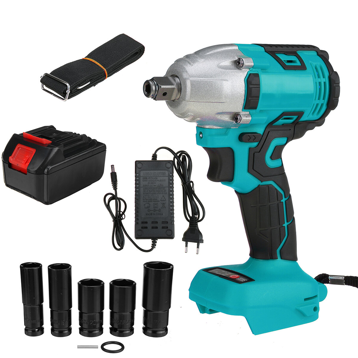 Image of 330NM Cordless Electric Wrench Brushless Impact Wrench W/ 1/2pcs Battery & 5 Sockets