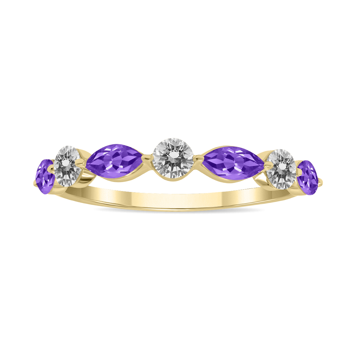 Image of 3/4 CTW Marquise Shape Amethyst and Diamond Wedding Band in 10K Yellow Gold