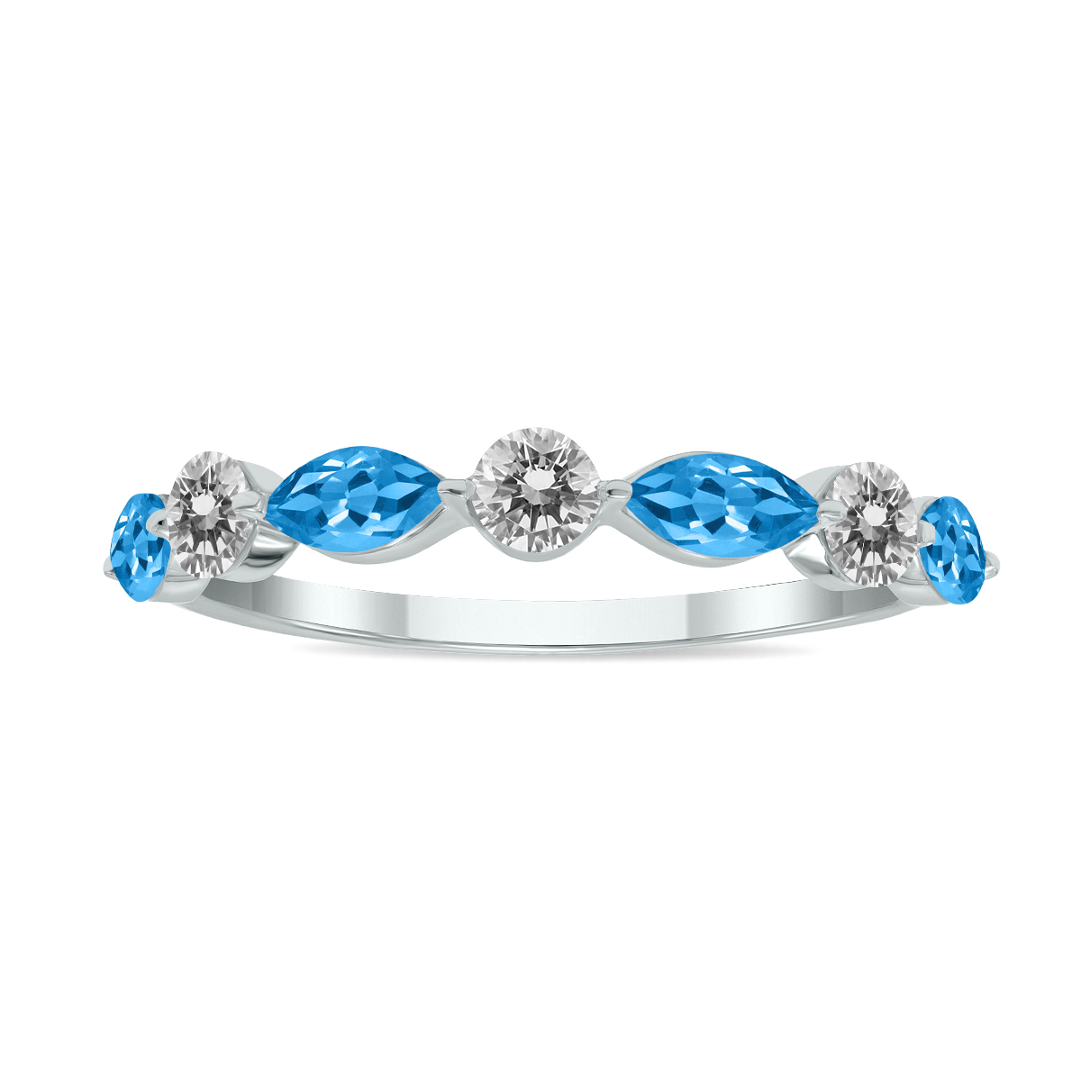 Image of 3/4 CTW Marquise Shape Blue Topaz and Diamond Wedding Band in 10K White Gold