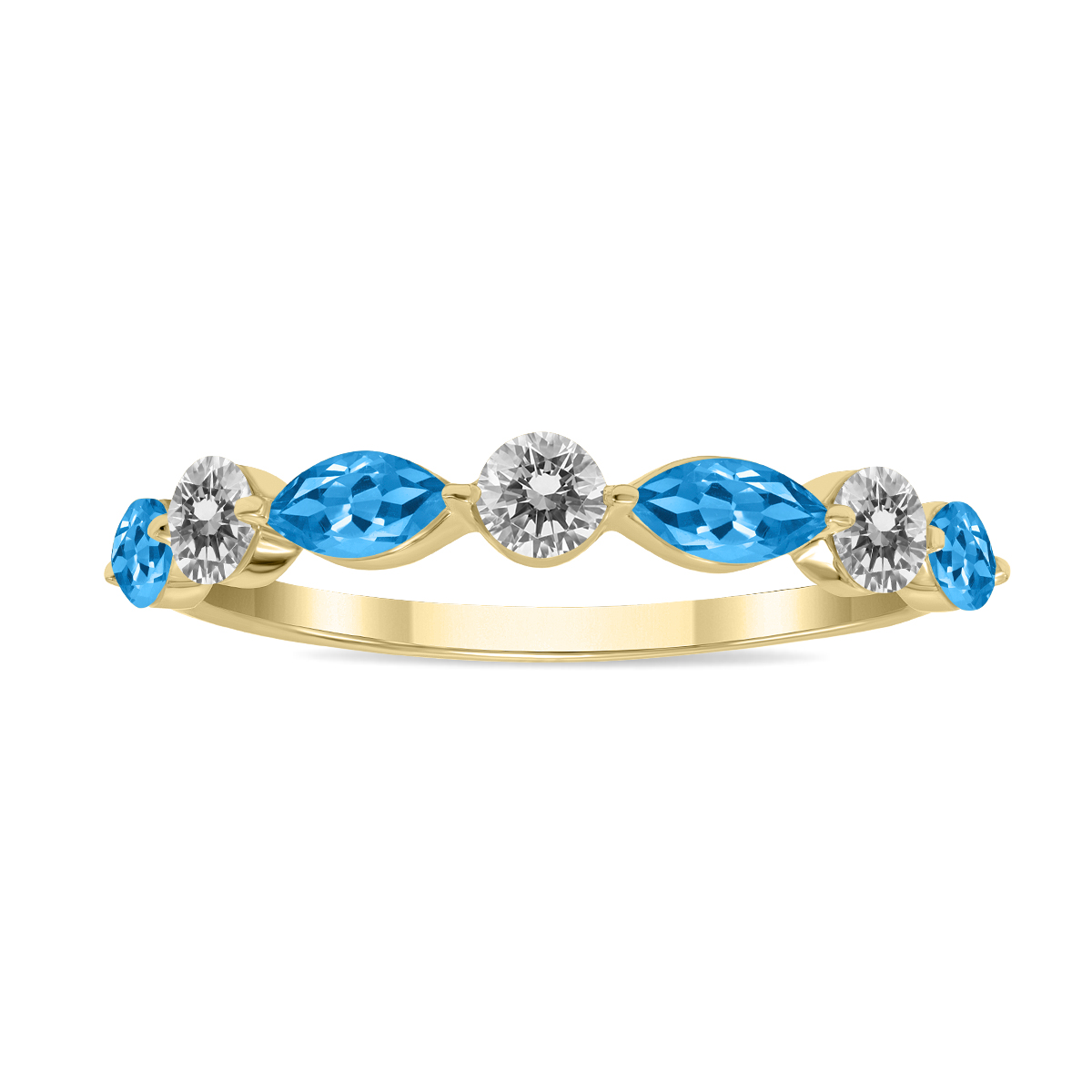 Image of 3/4 CTW Marquise Shape Blue Topaz and Diamond Wedding Band in 10K Yellow Gold