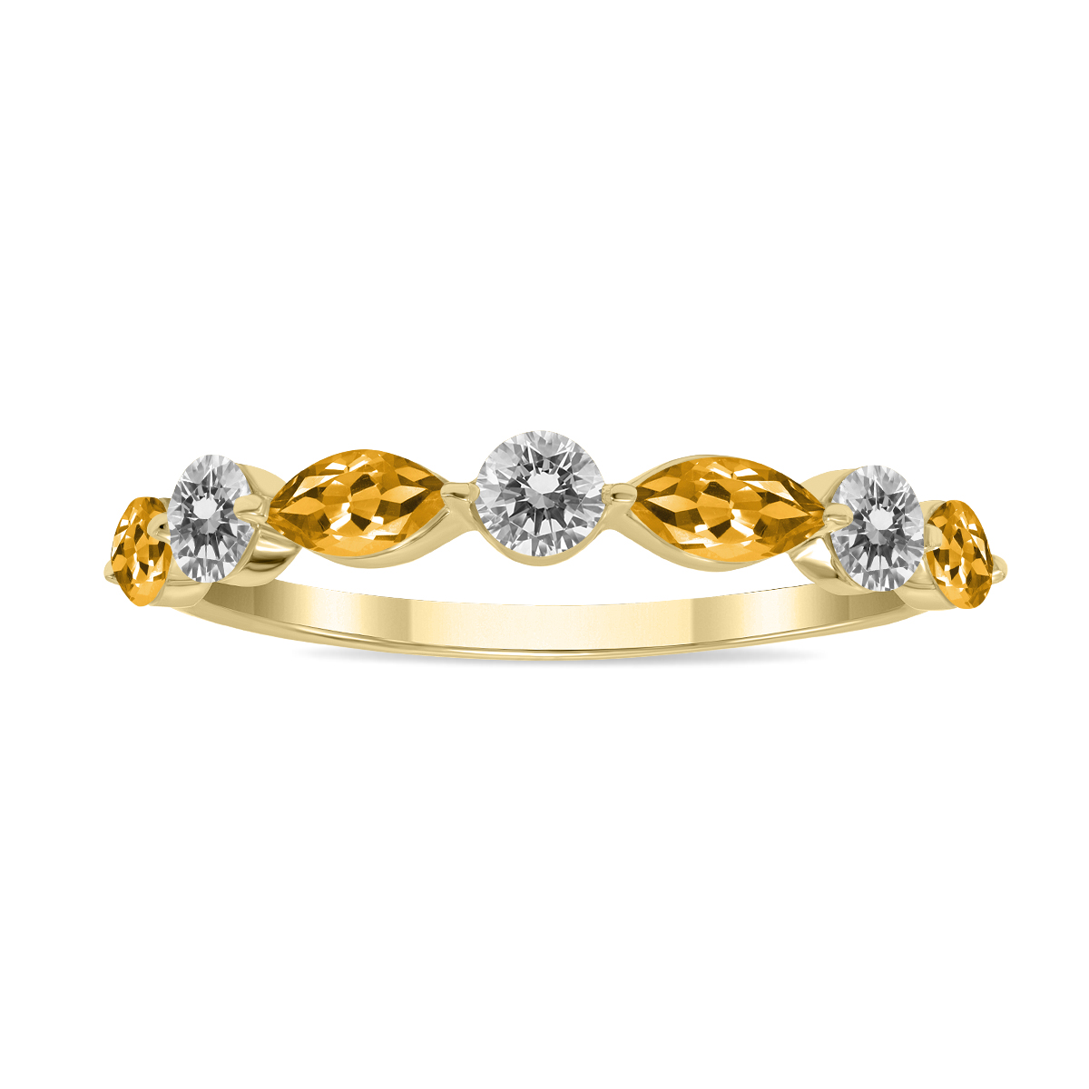 Image of 3/4 CTW Marquise Shape Citrine and Diamond Wedding Band in 10K Yellow Gold