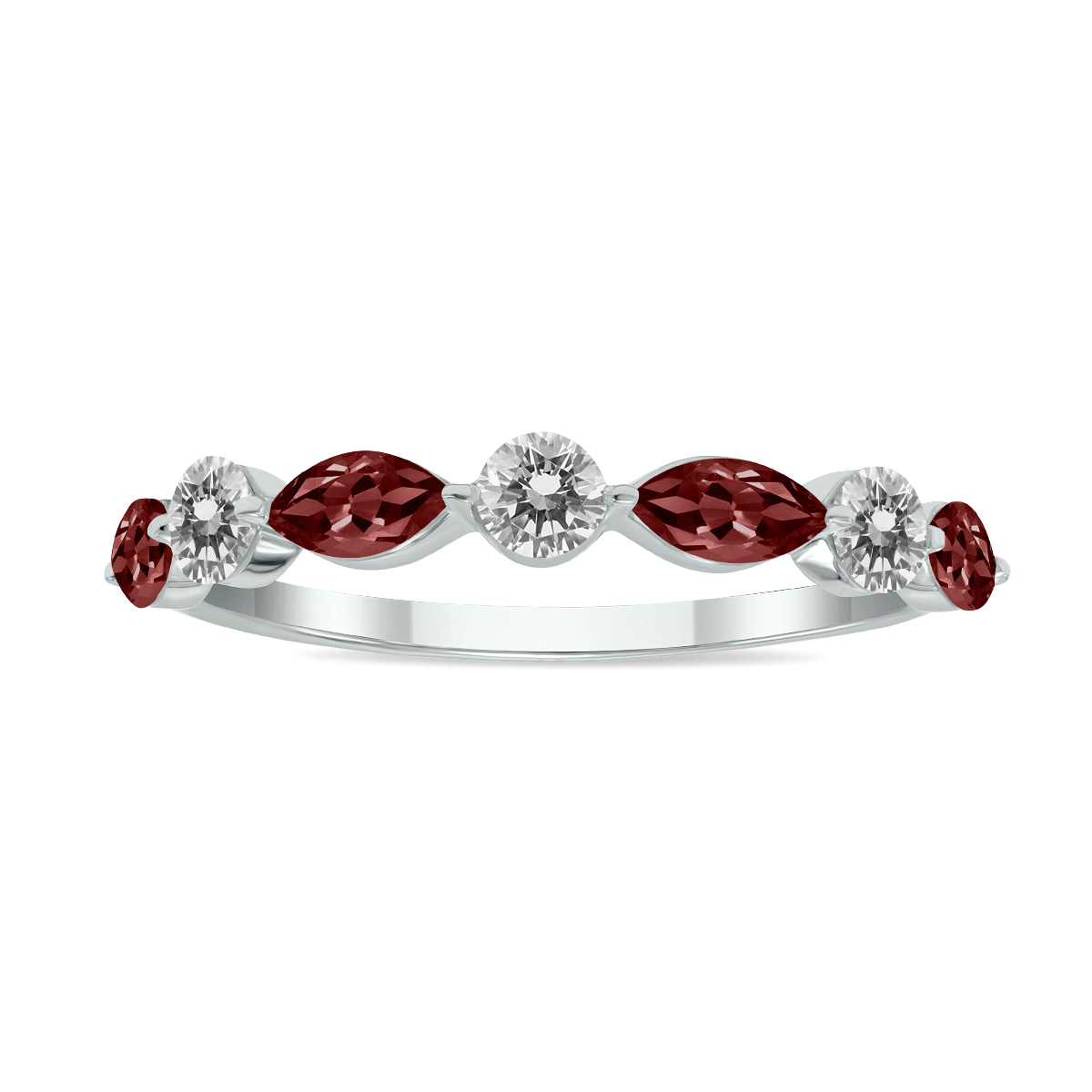 Image of 3/4 CTW Marquise Shape Garnet and Diamond Wedding Band in 10K White Gold