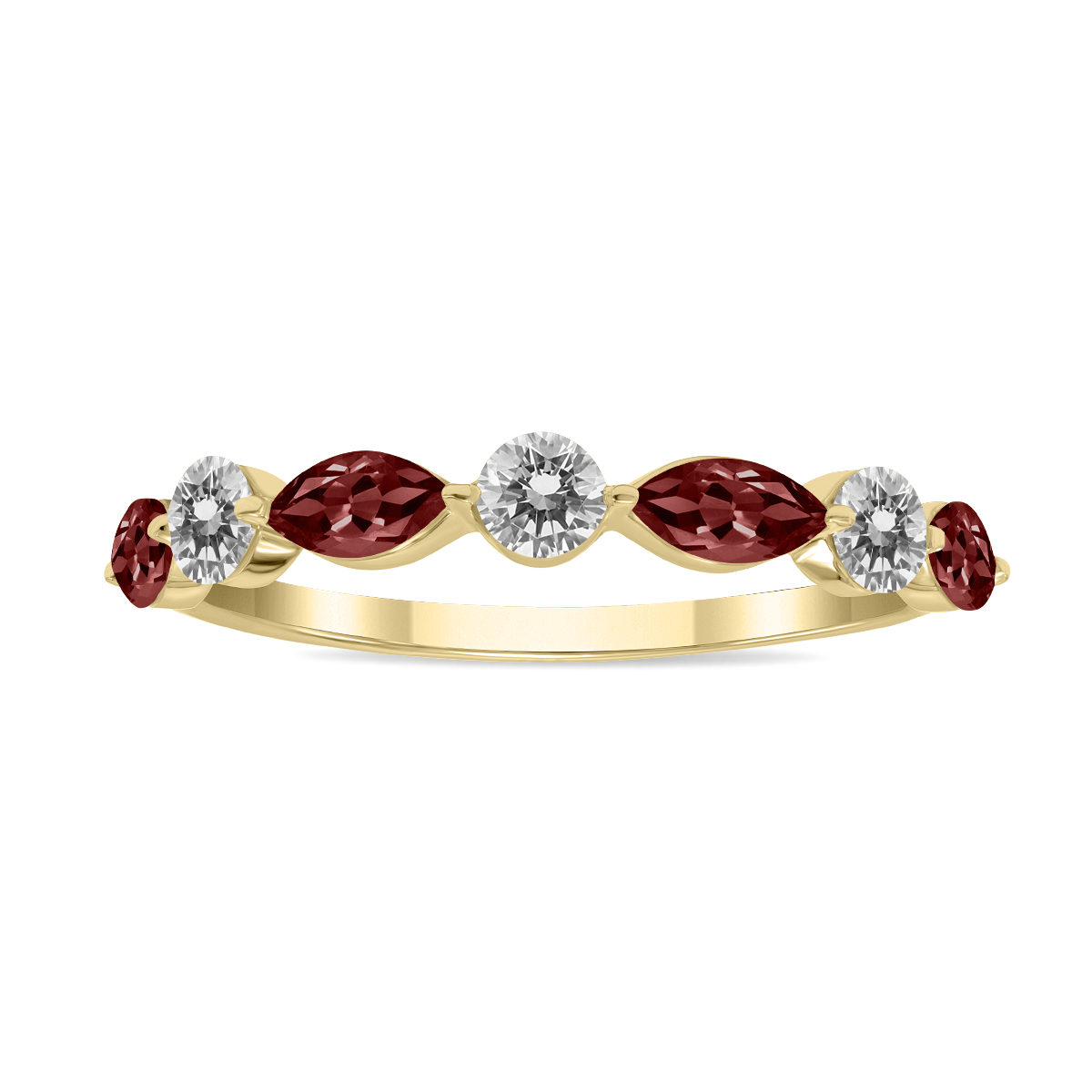 Image of 3/4 CTW Marquise Shape Garnet and Diamond Wedding Band in 10K Yellow Gold
