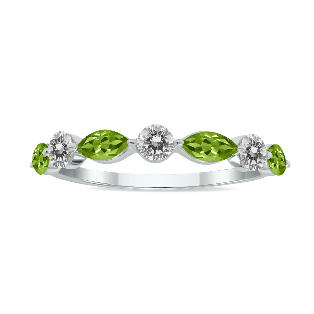 Image of 3/4 CTW Marquise Shape Peridot and Diamond Wedding Band in 10K White Gold