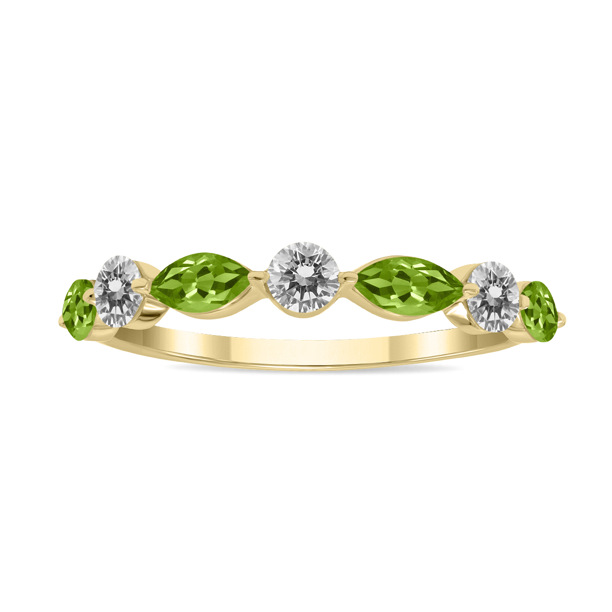 Image of 3/4 CTW Marquise Shape Peridot and Diamond Wedding Band in 10K Yellow Gold