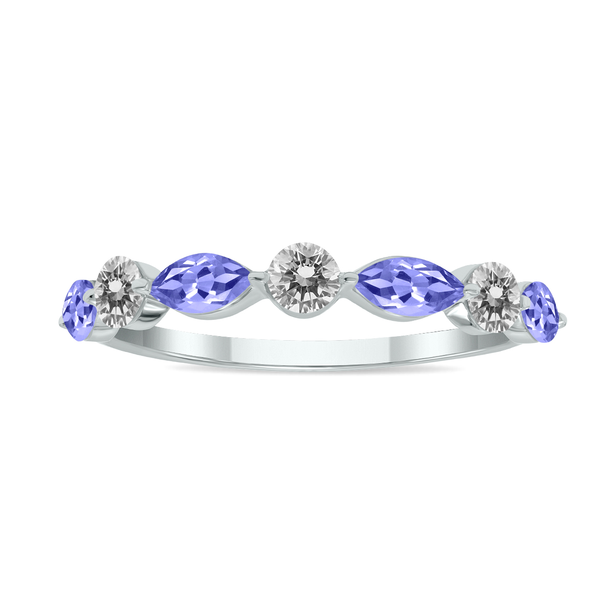 Image of 3/4 CTW Marquise Shape Tanzanite and Diamond Wedding Band in 10K White Gold