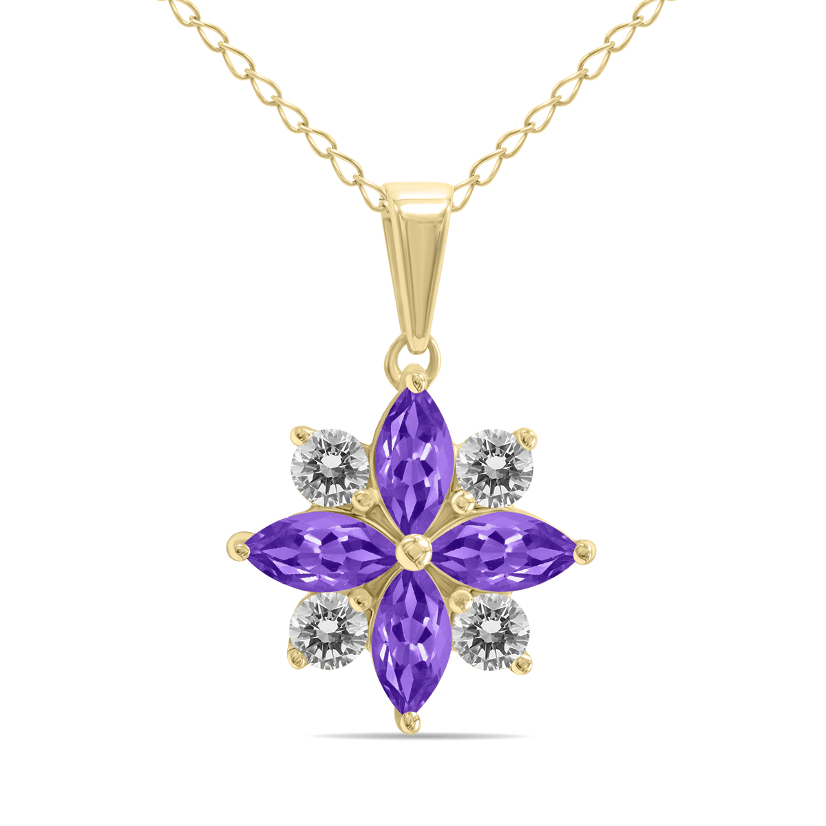 Image of 3/4 Carat TW Amethyst and Diamond Flower Pendant in 10K Yellow Gold