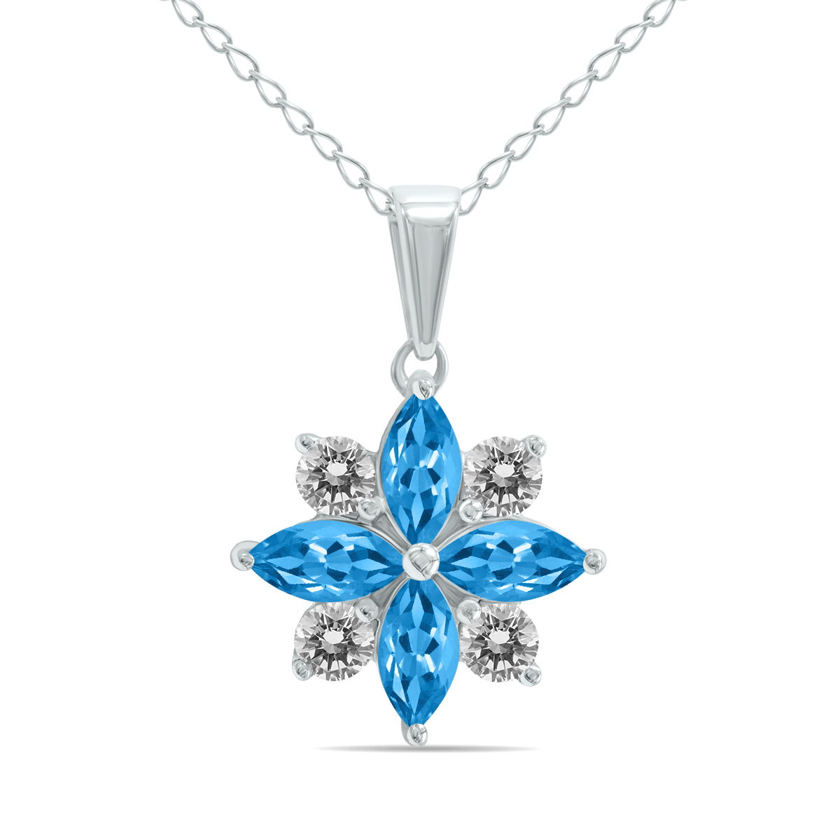 Image of 3/4 Carat TW Blue Topaz and Diamond Flower Pendant in 10K White Gold
