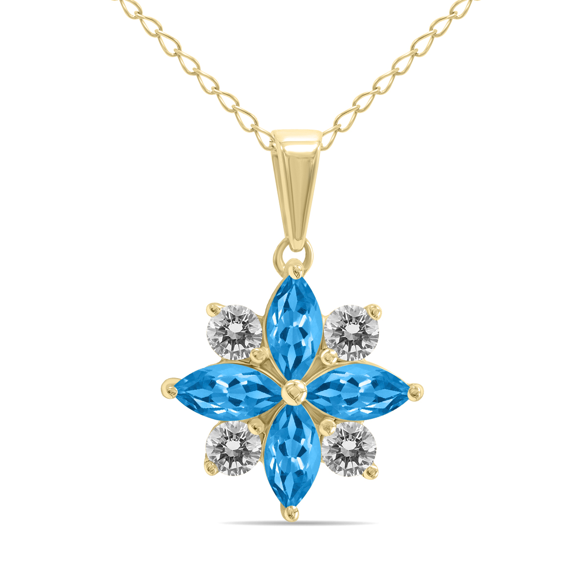 Image of 3/4 Carat TW Blue Topaz and Diamond Flower Pendant in 10K Yellow Gold