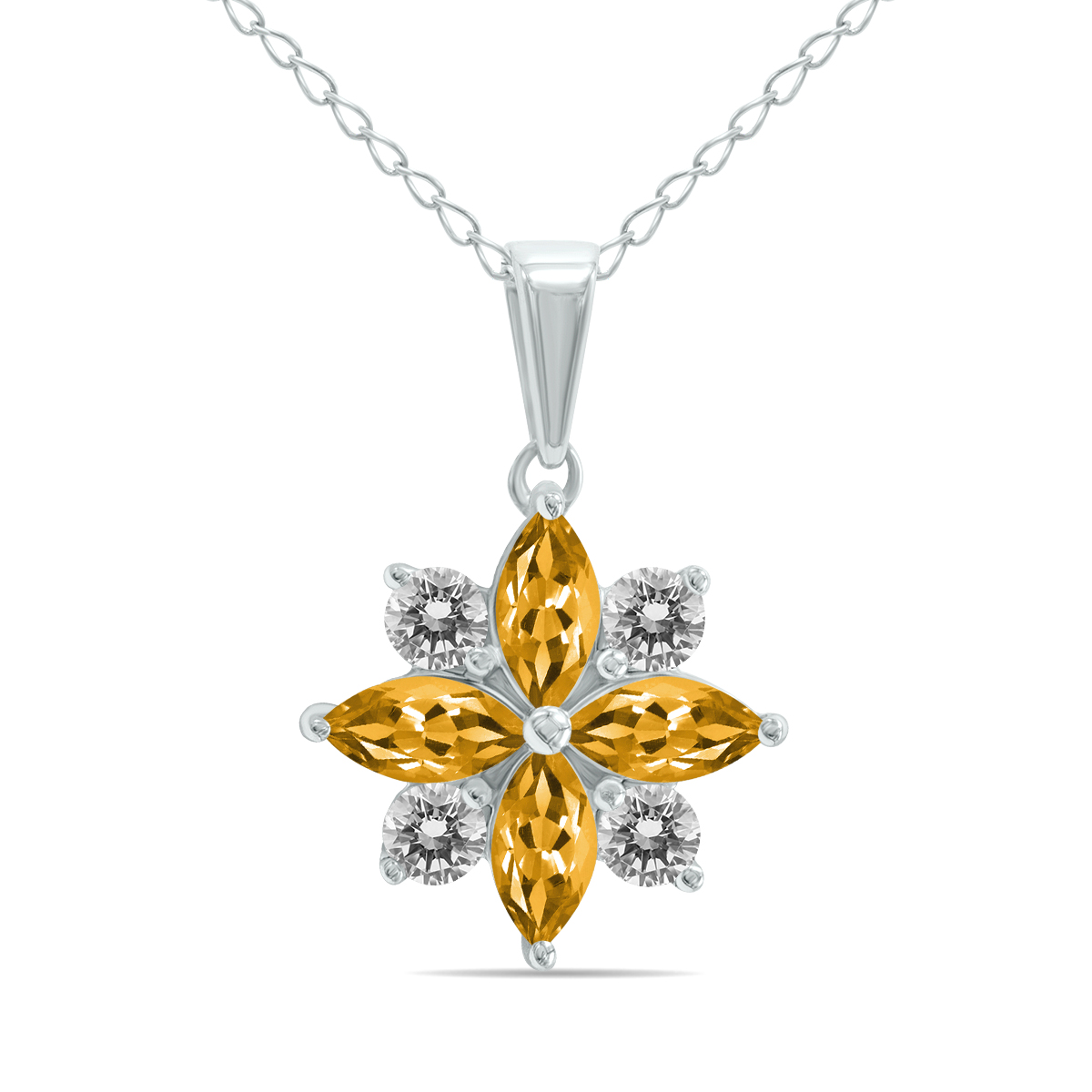 Image of 3/4 Carat TW Citrine and Diamond Flower Pendant in 10K White Gold