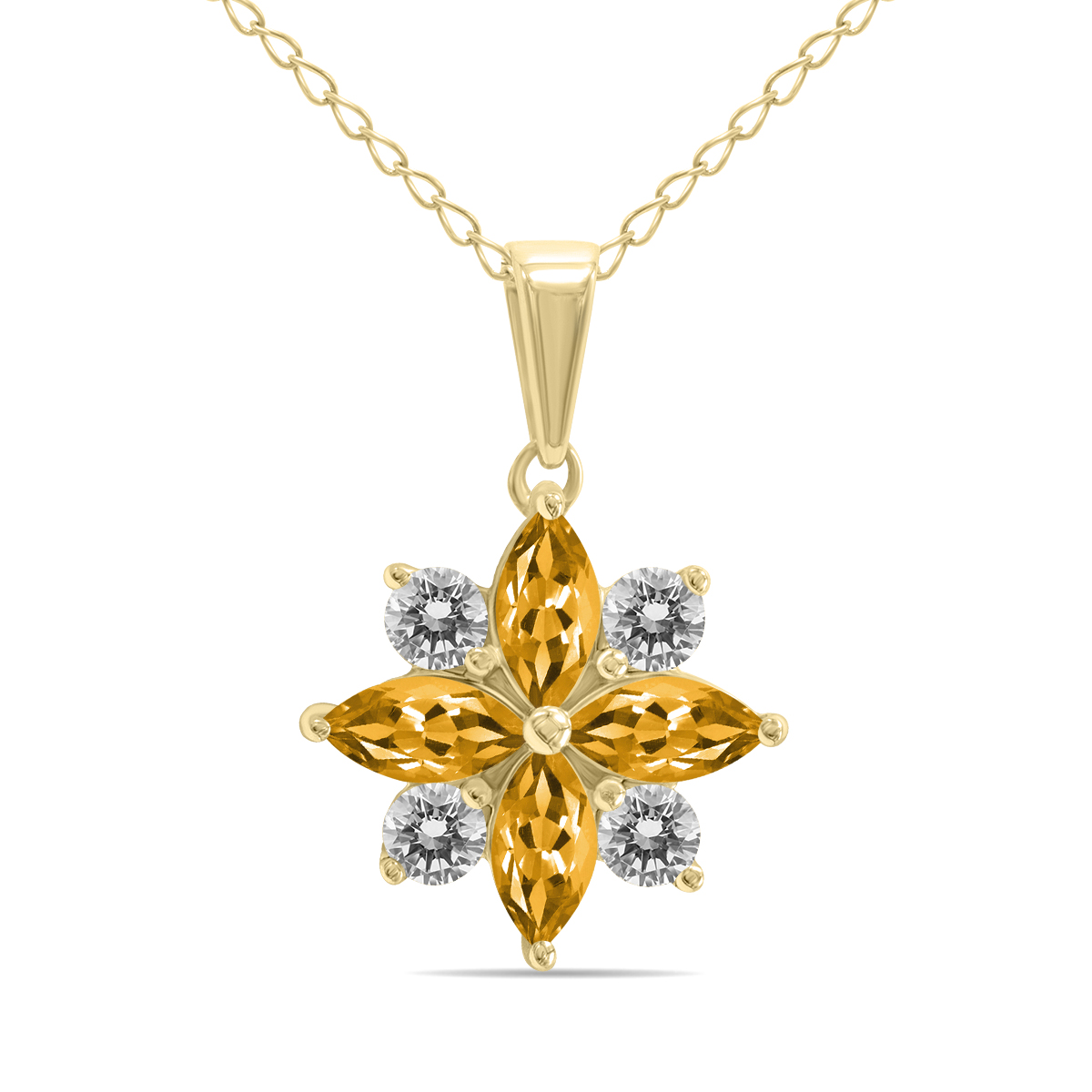 Image of 3/4 Carat TW Citrine and Diamond Flower Pendant in 10K Yellow Gold