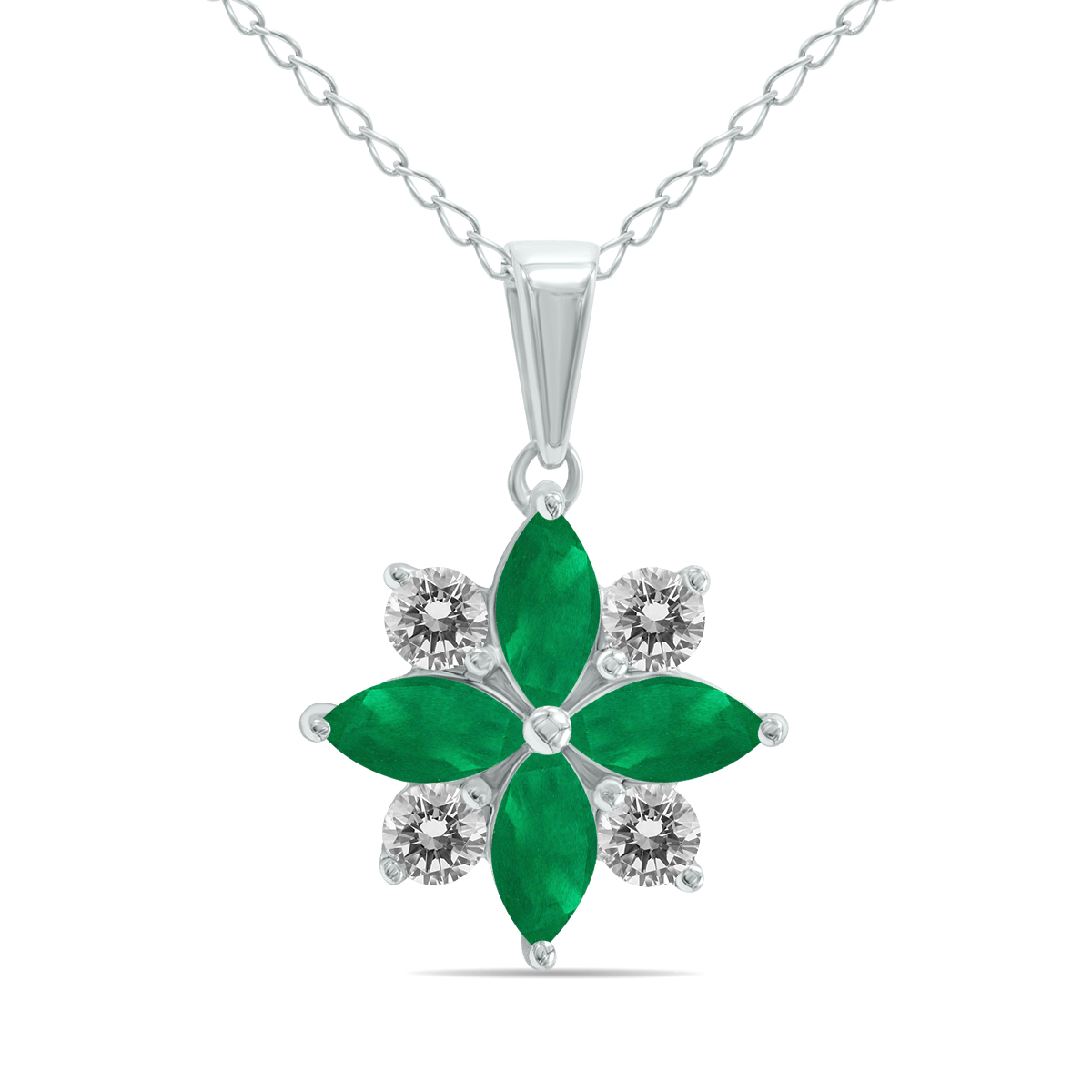 Image of 3/4 Carat TW Emerald and Diamond Flower Pendant in 10K White Gold