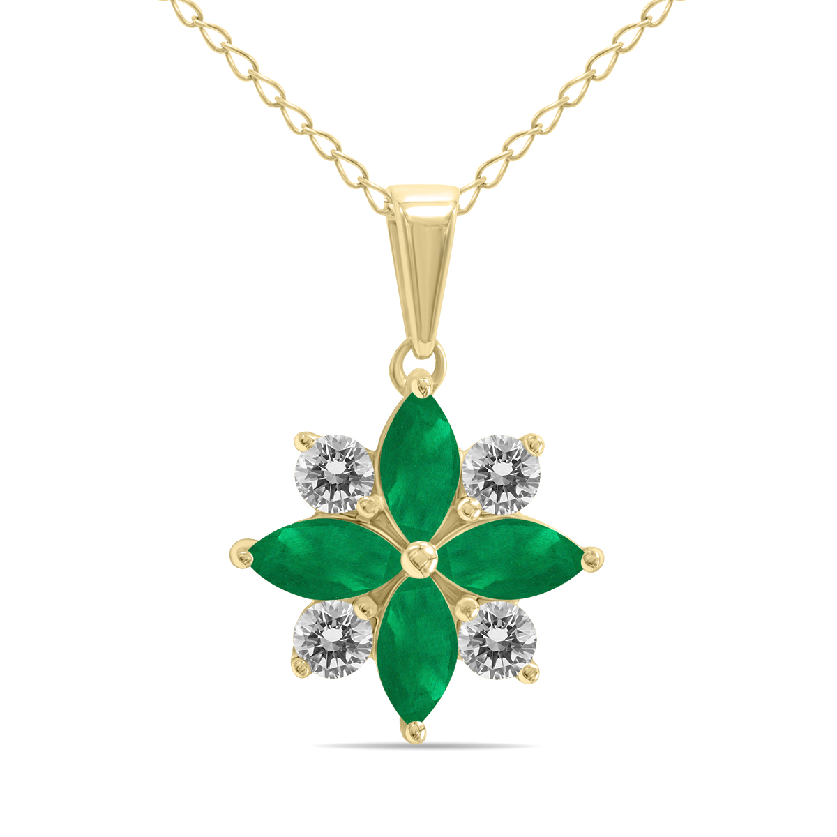 Image of 3/4 Carat TW Emerald and Diamond Flower Pendant in 10K Yellow Gold