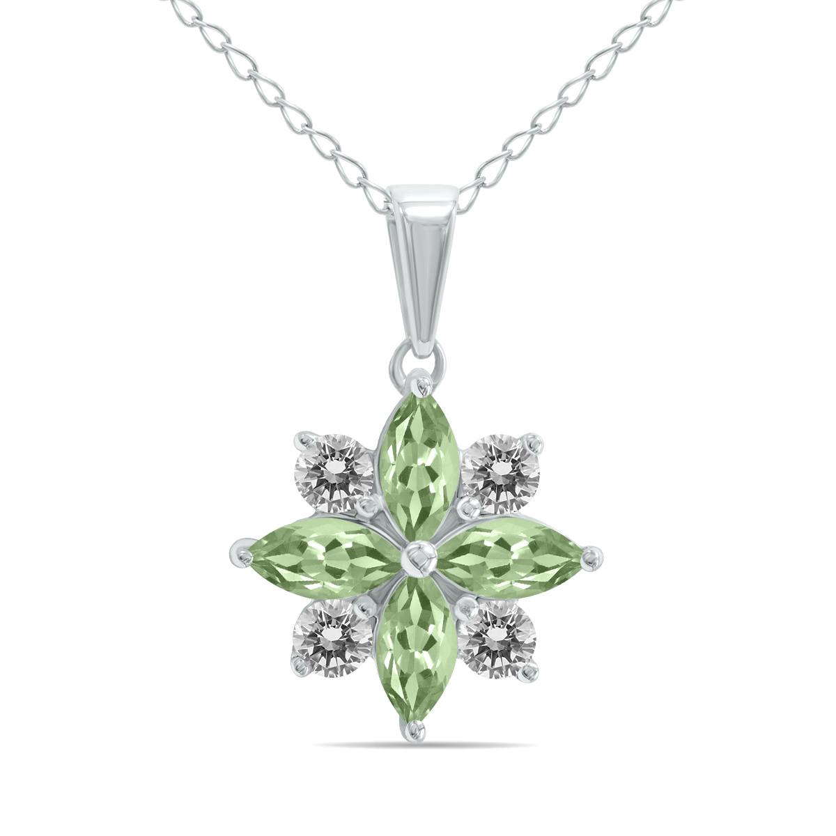 Image of 3/4 Carat TW Green Amethyst and Diamond Flower Pendant in 10K White Gold