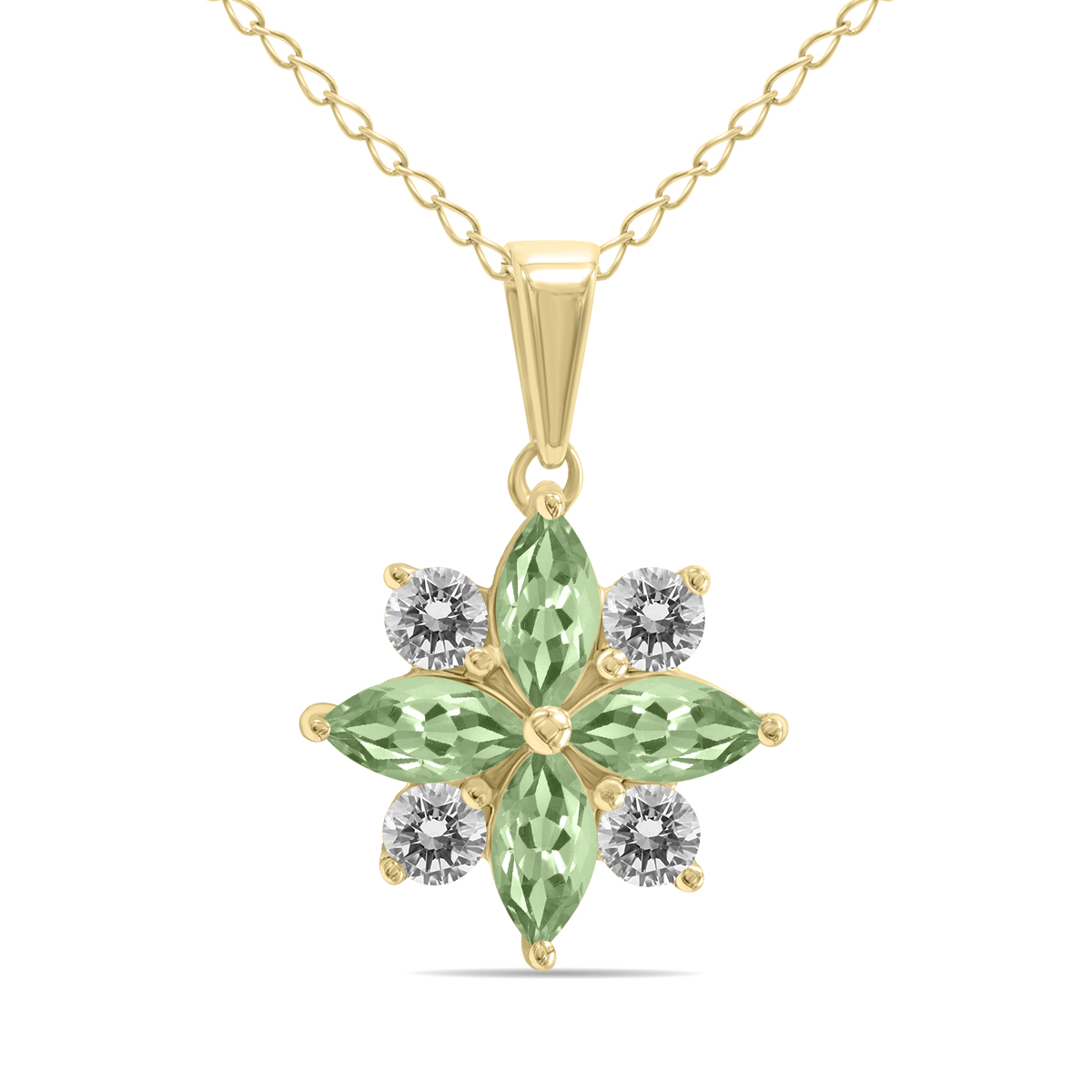 Image of 3/4 Carat TW Green Amethyst and Diamond Flower Pendant in 10K Yellow Gold