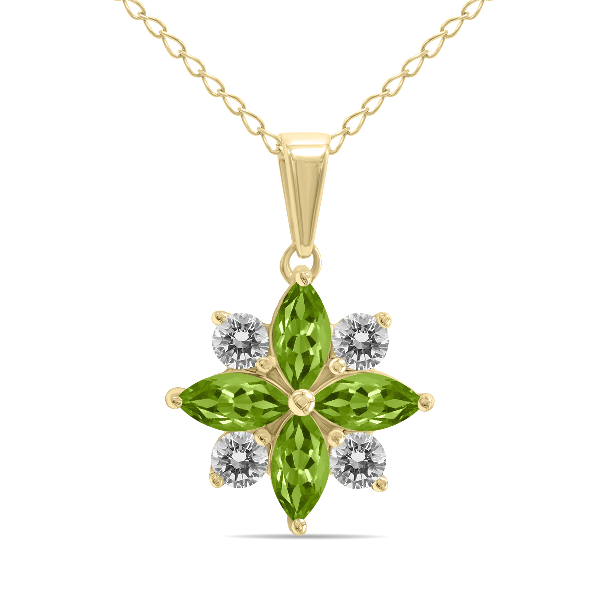 Image of 3/4 Carat TW Peridot and Diamond Flower Pendant in 10K Yellow Gold