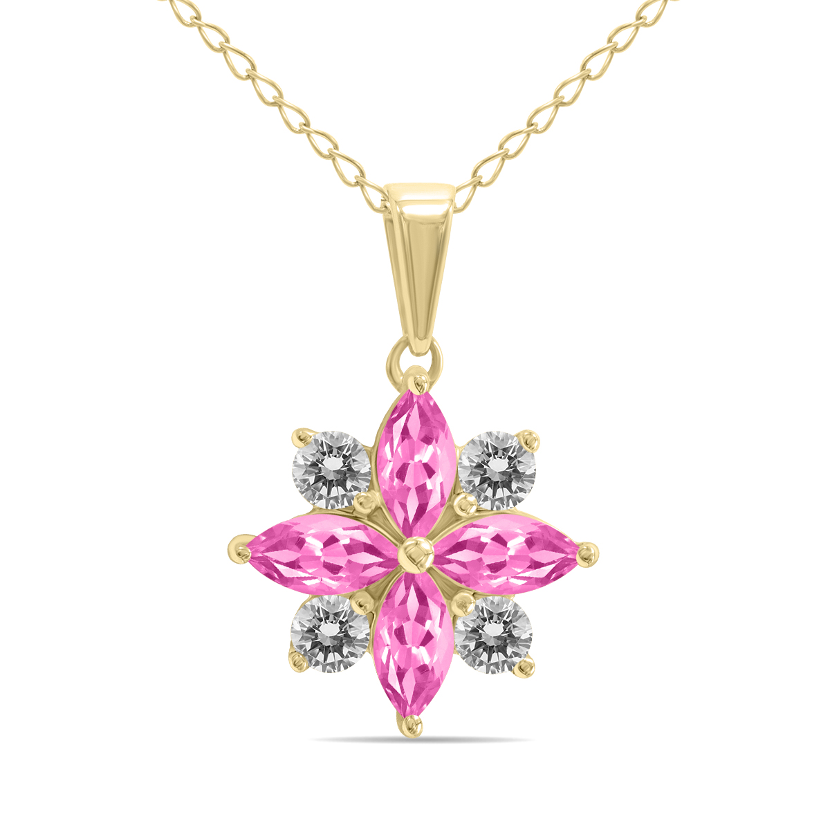 Image of 3/4 Carat TW Pink Topaz and Diamond Flower Pendant in 10K Yellow Gold