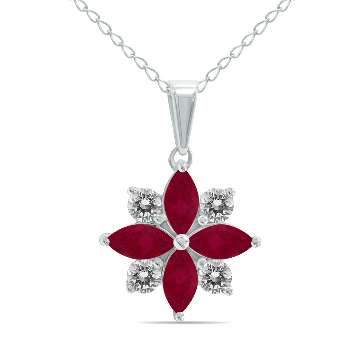 Image of 3/4 Carat TW Ruby and Diamond Flower Pendant in 10K White Gold