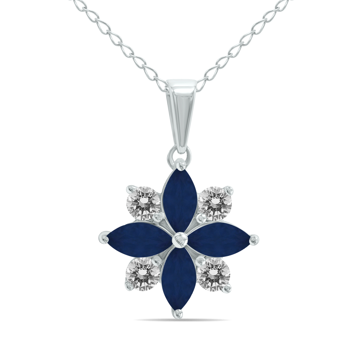 Image of 3/4 Carat TW Sapphire and Diamond Flower Pendant in 10K White Gold