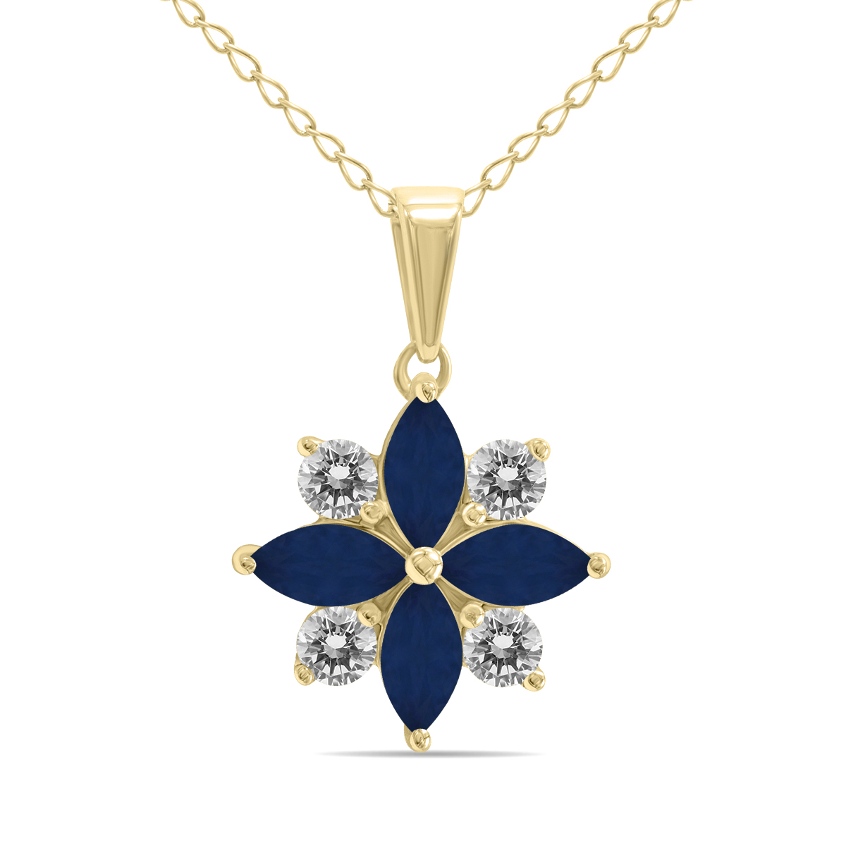 Image of 3/4 Carat TW Sapphire and Diamond Flower Pendant in 10K Yellow Gold