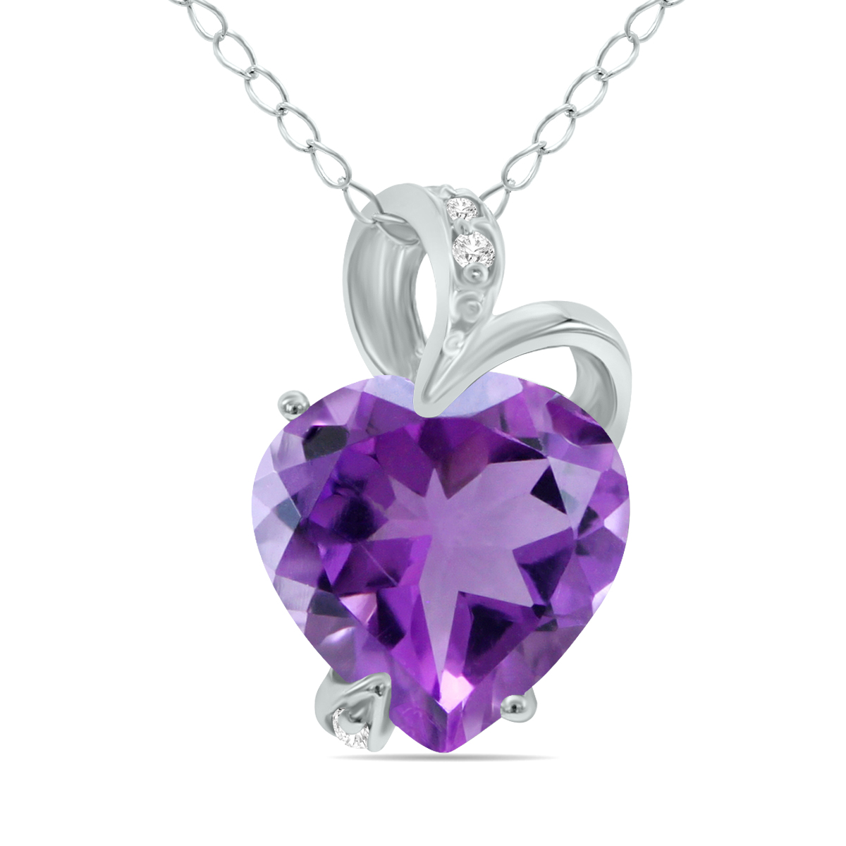 Image of 350 Carat Amethyst Heart and Diamond Pendant in 14K White Gold