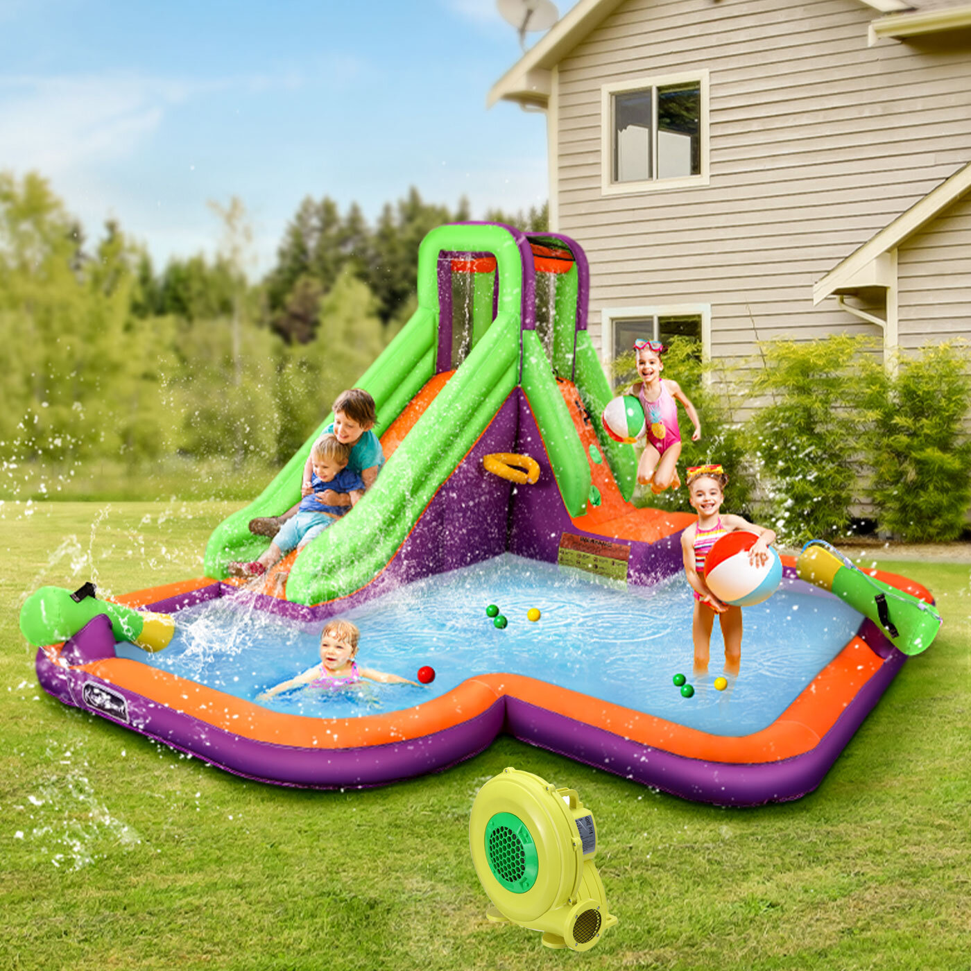 Image of 350*320*200cm Inflatable Castle Water Spray Slide Single Slide Inflatable Toy