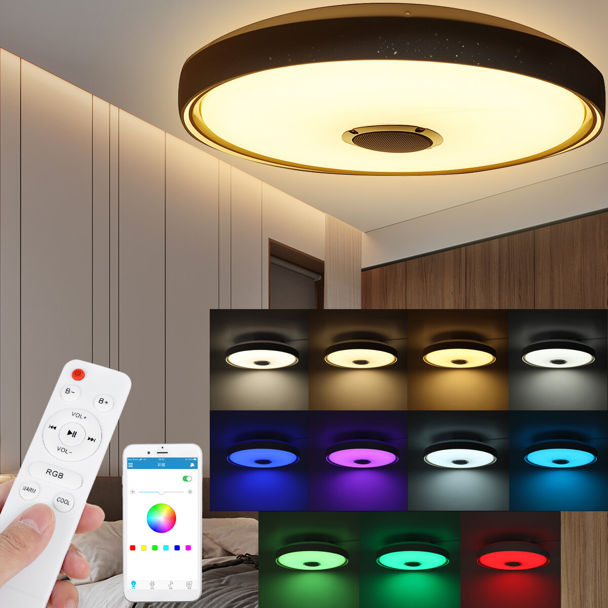 Image of 36/60W LED Ceiling Light RGB bluetooth Music Speaker Lamp Dimmable APP Remote