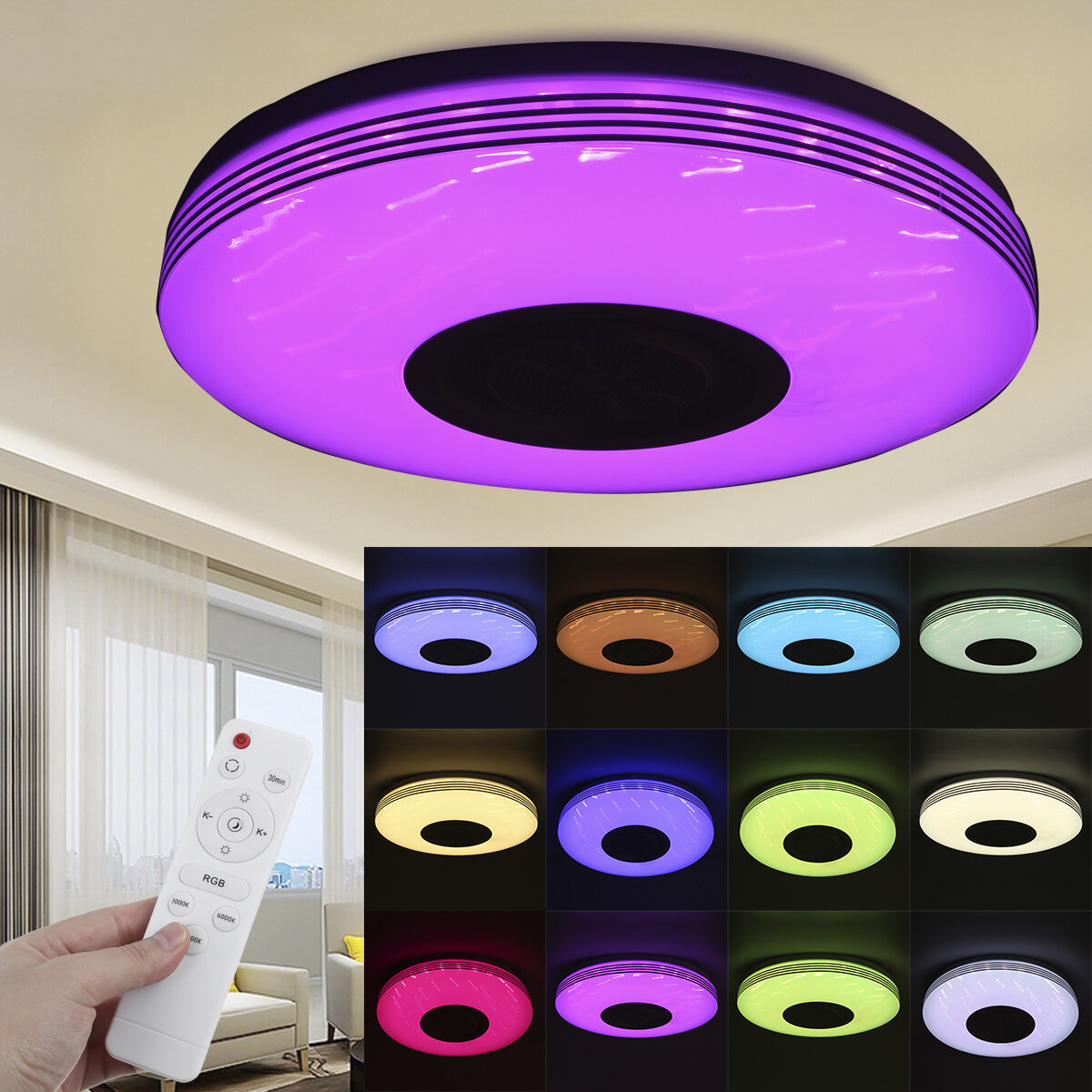 Image of 36CM bluetooth WiFi LED Ceiling Light RGB Music Speaker Dimmable Lamp APP Remote Control