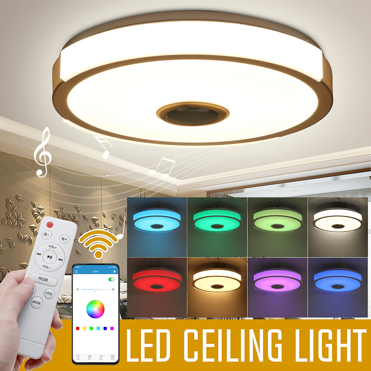 Image of 36W 108LED Music Ceiling Lamp RGB APP+Remote Control Bedroom Study Living Room