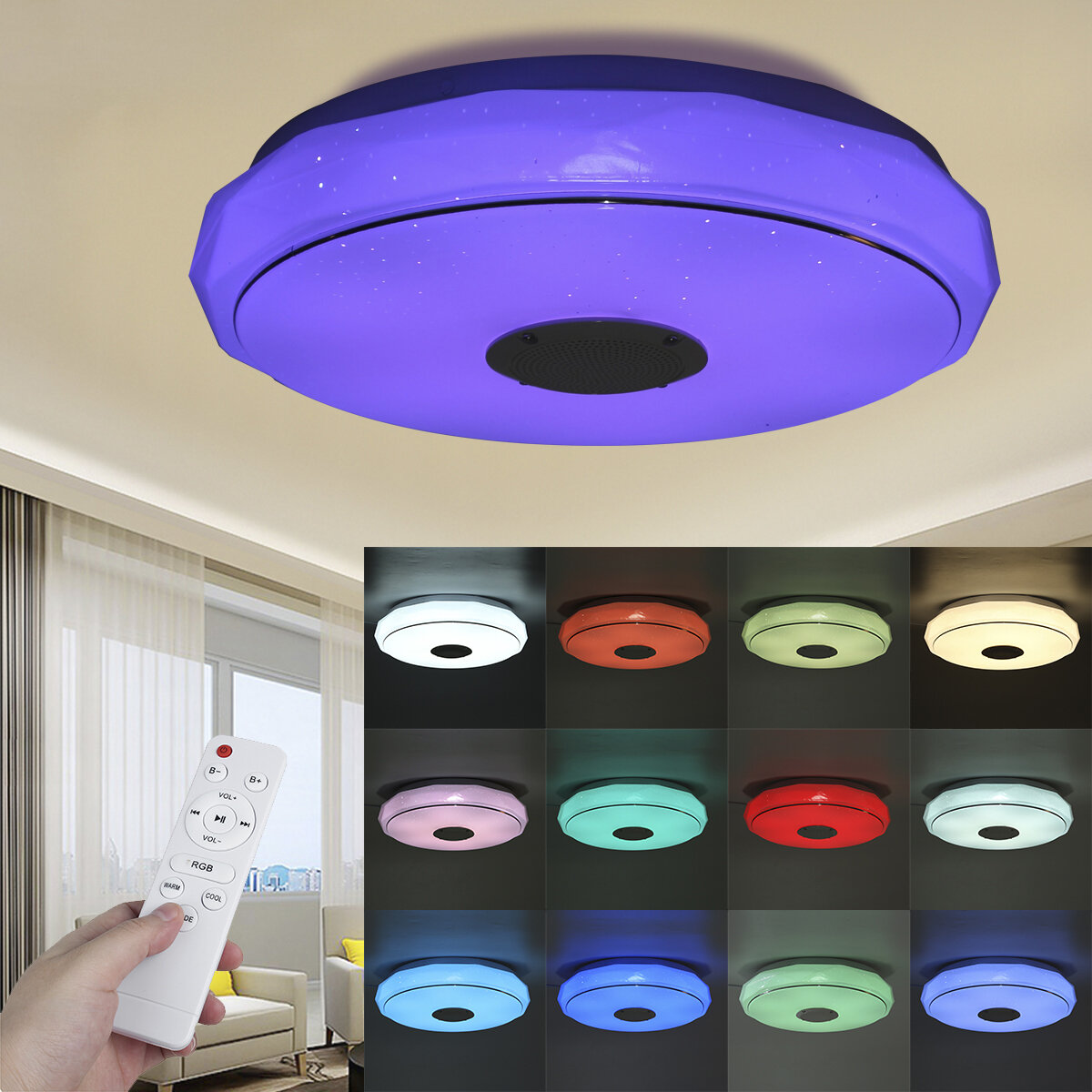 Image of 36W 220V LED Ceiling Light 256 RGB Music Speeker Dimmable Lamp APP Remote Bluetooth