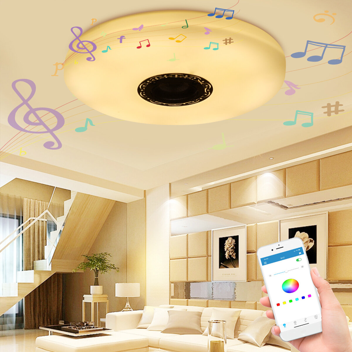 Image of 36W 60W Modern LED Music Ceiling Light bluetooth Speaker Multi Color Bedroom Lamp AC220V