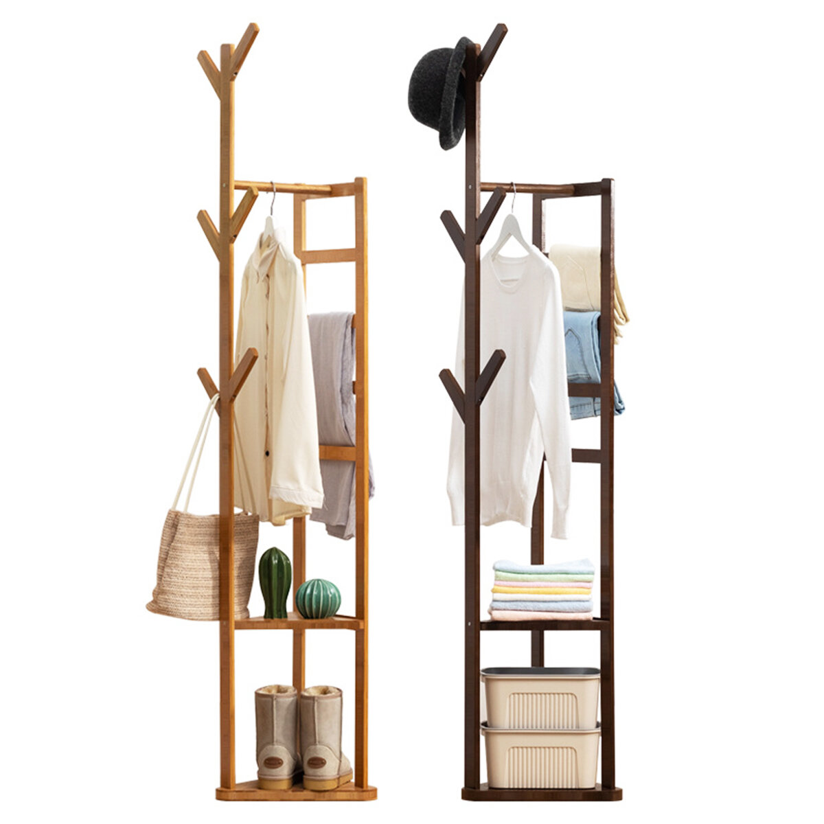 Image of 36x168CM Garment Coat Rack Stand Clothes Wooden Hanger Hat Bag Umbrella Hook Holder for Home Bedroom