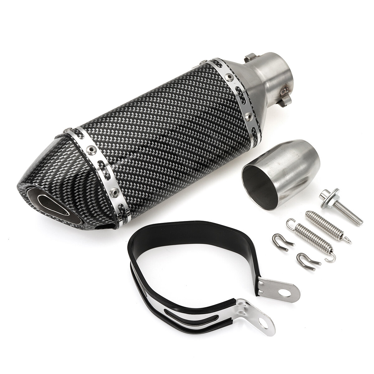 Image of 38-51mm Motorcycle Steel Short Exhaust Muffler Pipe With Removable Silencer Universal