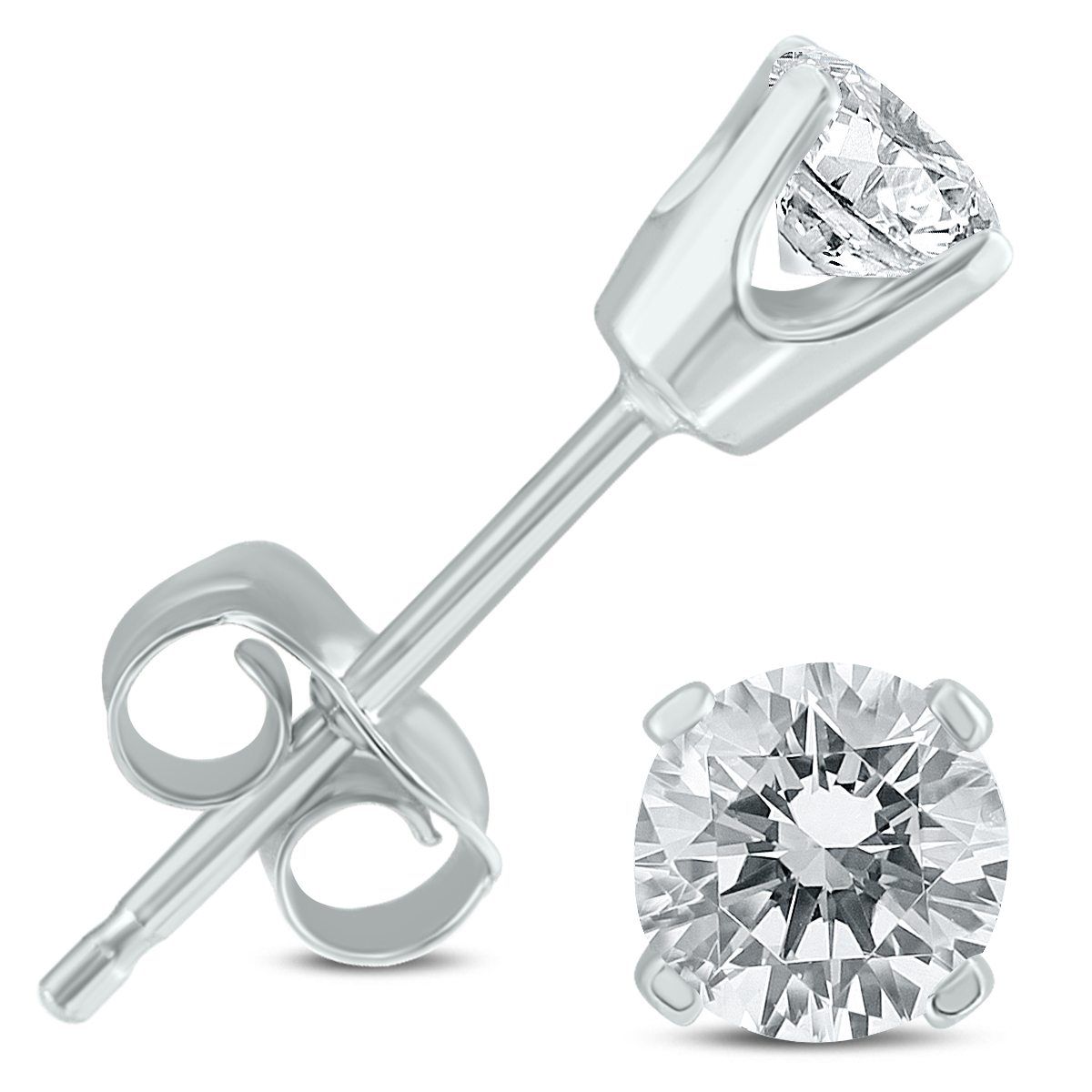 Image of 3/8 Carat TW Round Diamond Solitaire Stud Earrings In 14k White Gold (I-J COLOR SI2-SI3 CLARITY)