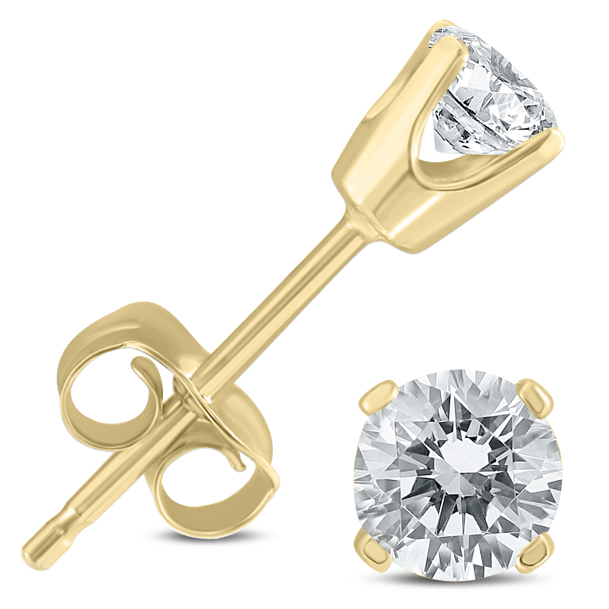 Image of 3/8 Carat TW Round Diamond Solitaire Stud Earrings In 14k Yellow Gold (I-J COLOR SI2-SI3 CLARITY)