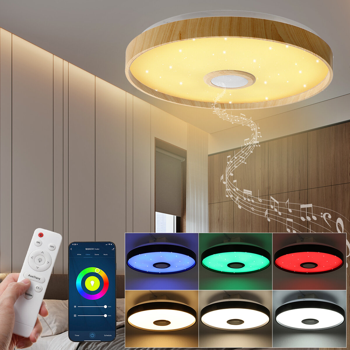 Image of 38CM Ceiling Light with bluetooth Speaker Dimmable Modern Smart Home Party Light Control Light Color Brightness and Musi