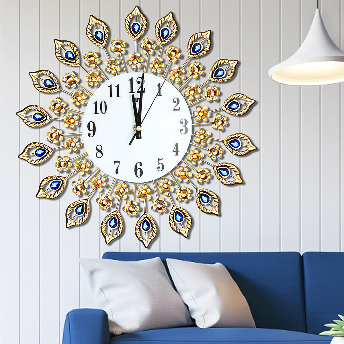 Image of 38x38cm Vintage Wall Clock Living Room Bedroom Large Clock Diamond Metal Home Decoration